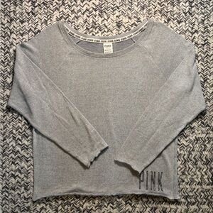 Victoria's Secret PINK Light Gray Blue Lightweight Knit Crewneck Top Size Large